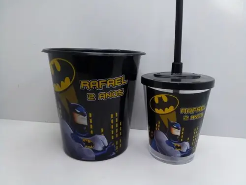 Kit Cinema Balde de Pipoca 1 Litro + Copo com Tampa e Canudo