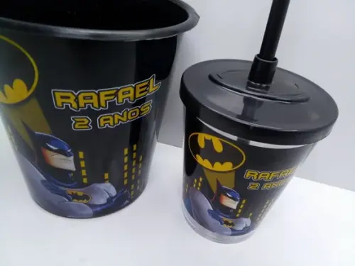 Kit Cinema Balde de Pipoca 1 Litro + Copo com Tampa e Canudo