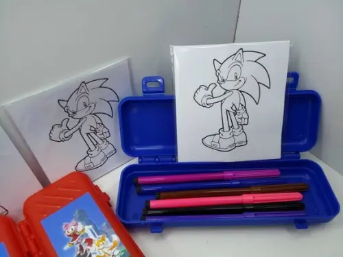 Kit Canetinhas com 6 Cores + 6 Desenhos Sonic