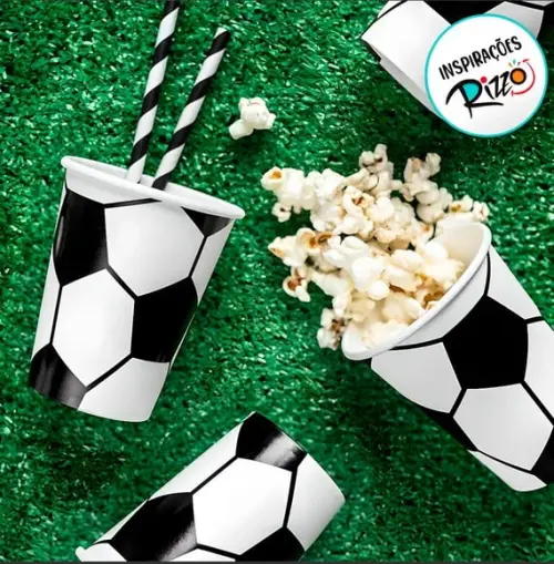 Kit Copo Descartável Futebol 270ml + Canudo de Papel