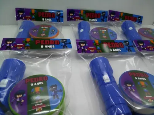 Kit Copo Retratil + Mini Lanterna Brawl Stars
