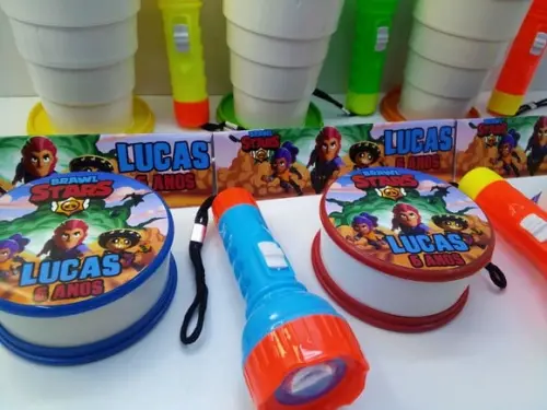 Kit Copo Retratil + Mini Lanterna Brawl Stars