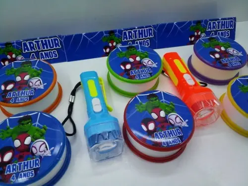 Kit Copo Retratil + Mini Lanterna Homem Aranha Seus Amigos