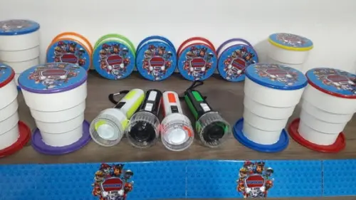 Kit Copo Retratil + Mini Lanterna Patrulha Canina