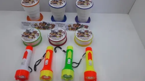 Kit Copo Retratil + Mini Lanterna Patrulha Canina Aquarela