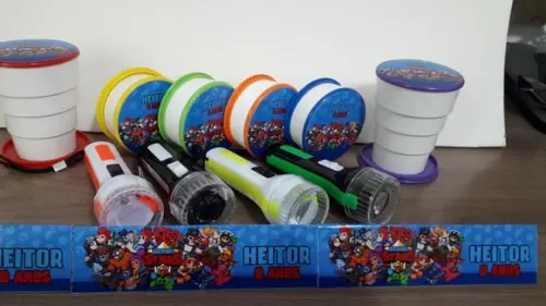 Kit Copo Retratil + Mini Lanterna Personalizado Brawl Star
