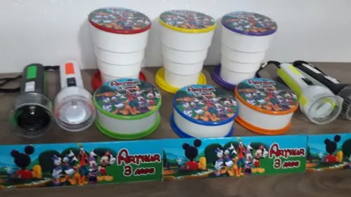 Kit Copo Retratil + Mini Lanterna Personalizado Mickey