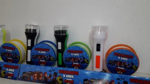 Kit Copo Retratil + Mini Lanterna Tema Brawl Stars