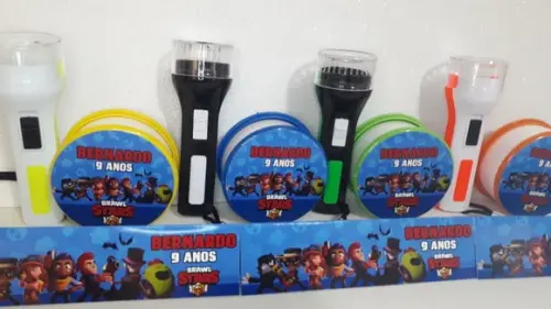 Kit Copo Retratil + Mini Lanterna Tema Brawl Stars