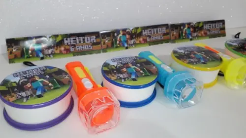 Kit Copo Retratil + Mini Lanterna Tema Minicraft