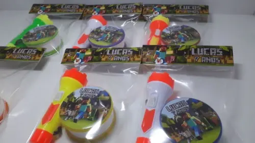 Kit Copo Retratil + Mini Lanterna Tema Minicraft