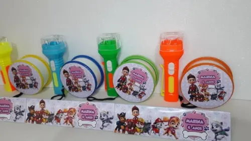 Kit Copo Retratil + Mini Lanterna Tema Patrulha Canina