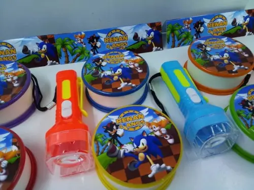Kit Copo Retratil + Mini Lanterna Tema Sonic