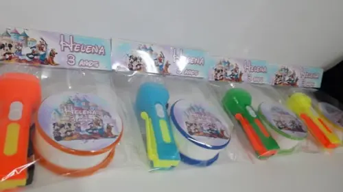 Kit Copo Retratil + Mini Lanterna Tema Turma do Mickey