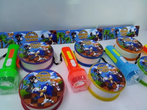 Kit Copo Retratil + Mini Lanterna Tema Sonic