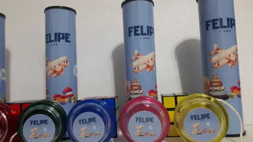 Kit Cubo Magico + Pega Vareta + Ioiô Tema Brinquedos Antigos
