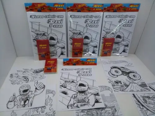 Kit de Desenhos para Colorir com Giz de Cera Hot Wheels