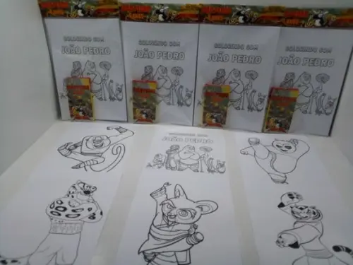 Kit de Desenhos para Colorir com Giz de Cera Kung Fu Panda