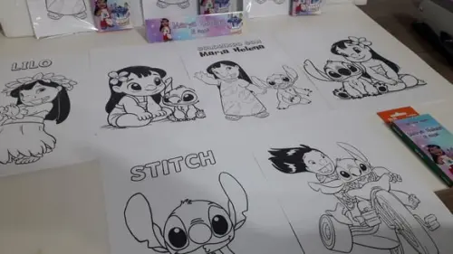 Kit de Desenhos para Colorir com Giz de Cera Lilo e Stitch