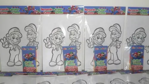 Kit de Desenhos para Colorir com Giz de Cera Super Mario