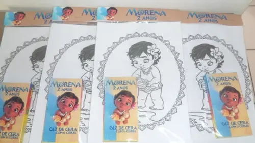 Kit de Desenhos para Colorir com Giz de Cera Tema Moana