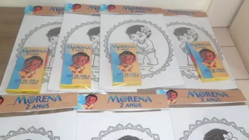 Kit de Desenhos para Colorir com Giz de Cera Tema Moana
