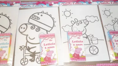 Kit de Desenhos para Colorir com Giz de Cera Tema Pig