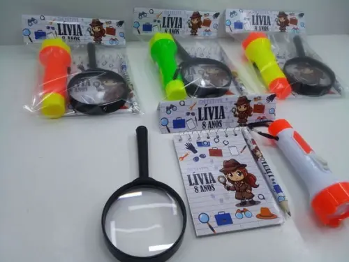 Kit Detetive Bloquinho+mini Lápis+lanterna+lupa