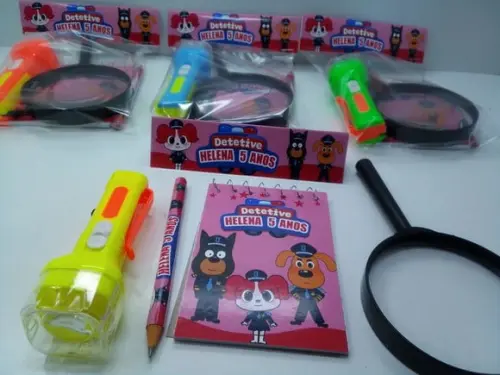 Kit Detetive Labrador Bloquinho+mini Lápis+lanterna+lupa