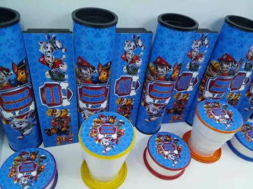 Kit Dominó + Pega Varetas + Copo Retrátil Patrulha Canina