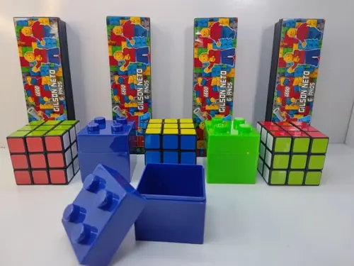 Kit Dominó + Mini Caixinha 5cm + Cubo Tema Lego