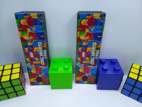 Kit Dominó + Mini Caixinha 5cm + Cubo Tema Lego