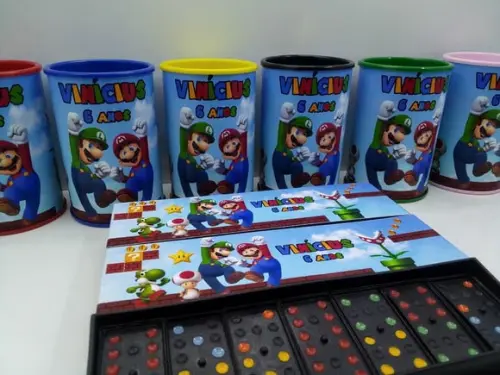 Kit Domino e Cofre Tema Super Mario