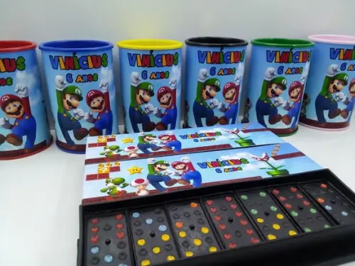 Kit Domino e Cofre Tema Super Mario