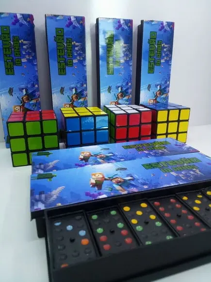 Kit Domino e Cubo Mágico Tema Minecraft