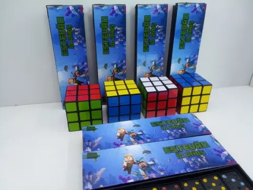 Kit Domino e Cubo Mágico Tema Minecraft