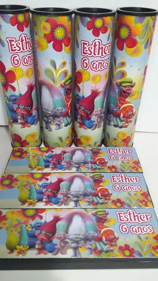 Kit Domino e Pega Varetas Personalizado Trolls