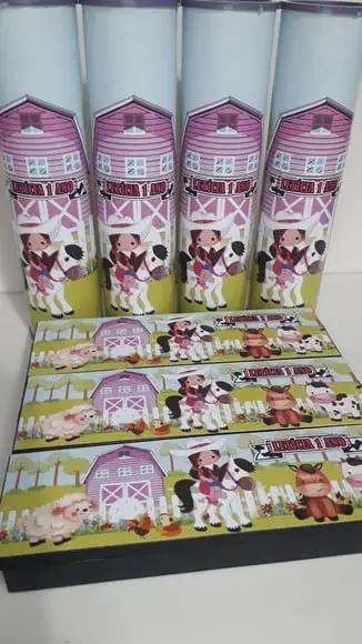 Kit Domino e Pega Varetas Tema Fazendinha Rosa