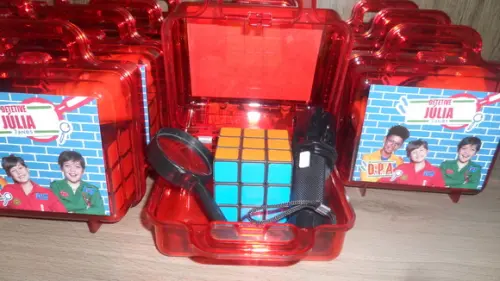 Kit Maletinha + Cubo Magico + Mini Lupa + Lanterna Detetive