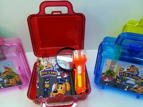 Kit Maletinha + Lupa + Lanterna +bloquinho e Mini Lapis