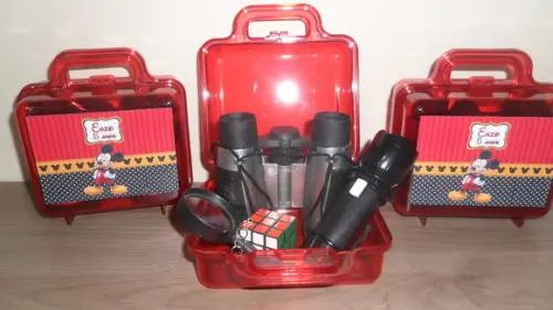 Kit Maletinha Binoculo Prata + Lupa + Lanterna + Lupa + Cubo