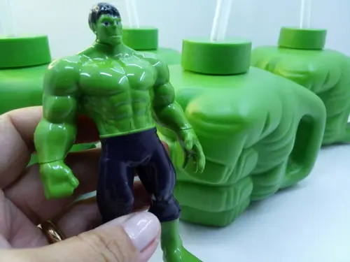 Kit Mão do Hulk 450 ml com Tampa e Canudo + Boneco Hulk