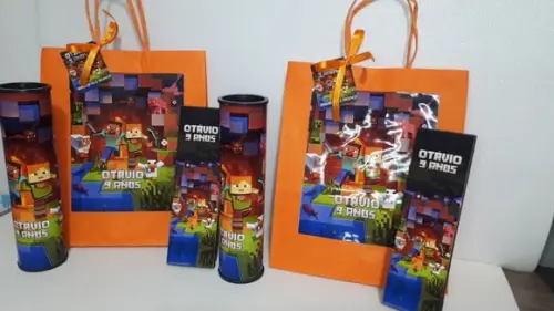 Kit Sacolinha + Domino + Pega Varetas Tema Minecraft
