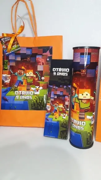 Kit Sacolinha + Domino + Pega Varetas Tema Minecraft