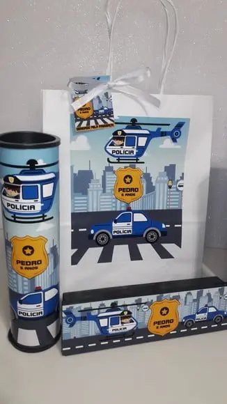 Kit Sacolinha + Domino + Pega Varetas Tema Policia