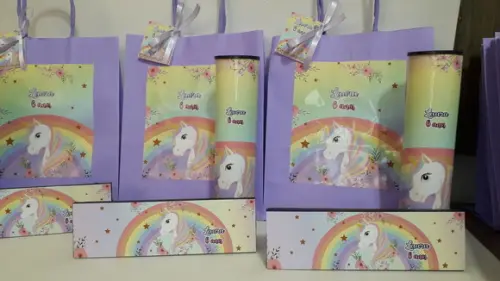 Kit Sacolinha + Domino + Pega Varetas Unicornio