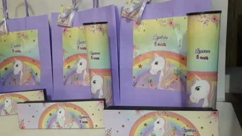 Kit Sacolinha + Domino + Pega Varetas Unicornio