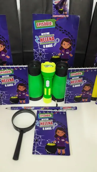 Kit Sacolinha+binoculo+lanterna+lupa+bloquinho+ Lápis