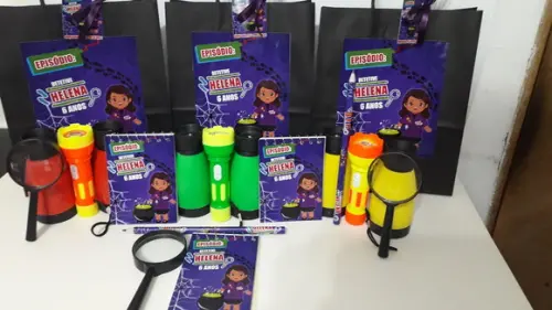 Kit Sacolinha+binoculo+lanterna+lupa+bloquinho+ Lápis
