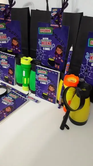 Kit Sacolinha+binoculo+lanterna+lupa+bloquinho+ Lápis